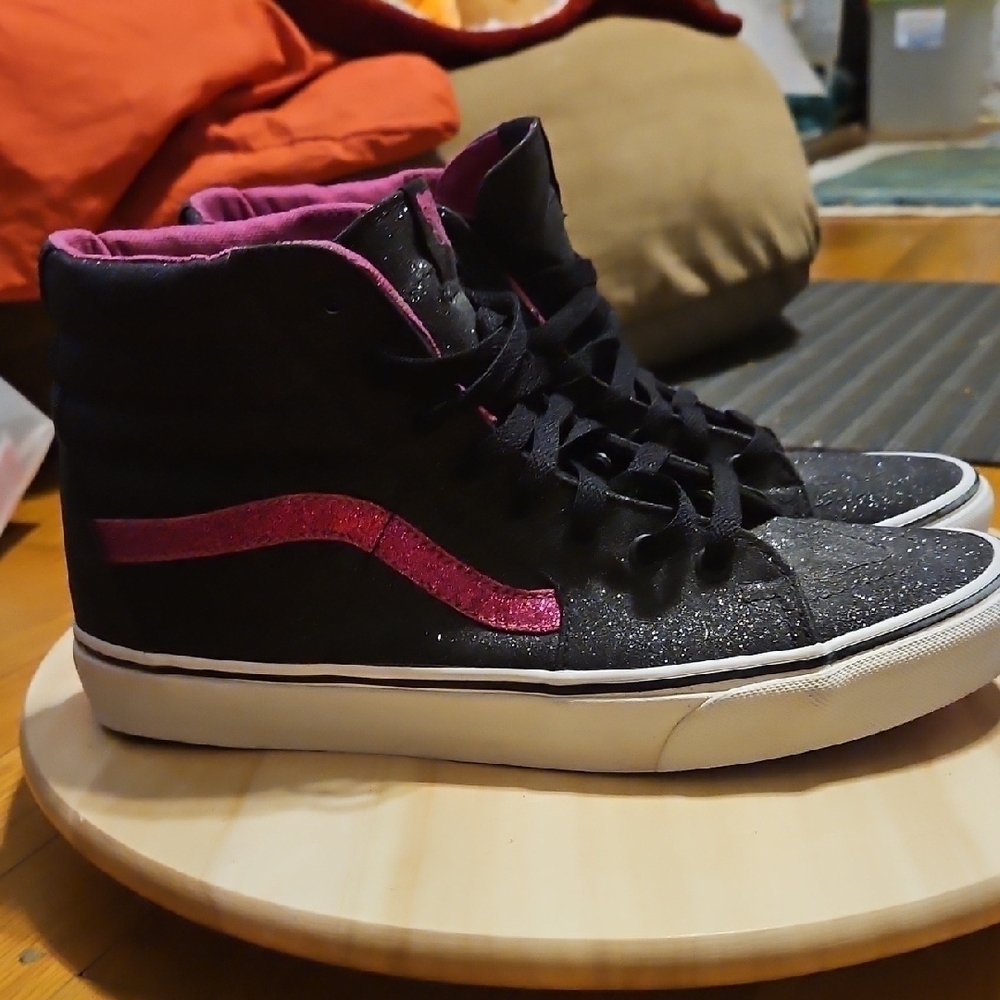 VANS Silver Glitter Sparkle Black Fuschia SK8 Hightop Shoes Unisex Mens 9.5 - Picture 5 of 12